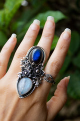 Celestial Duality – Labradorite & Moonstone Ring, AR-7697
