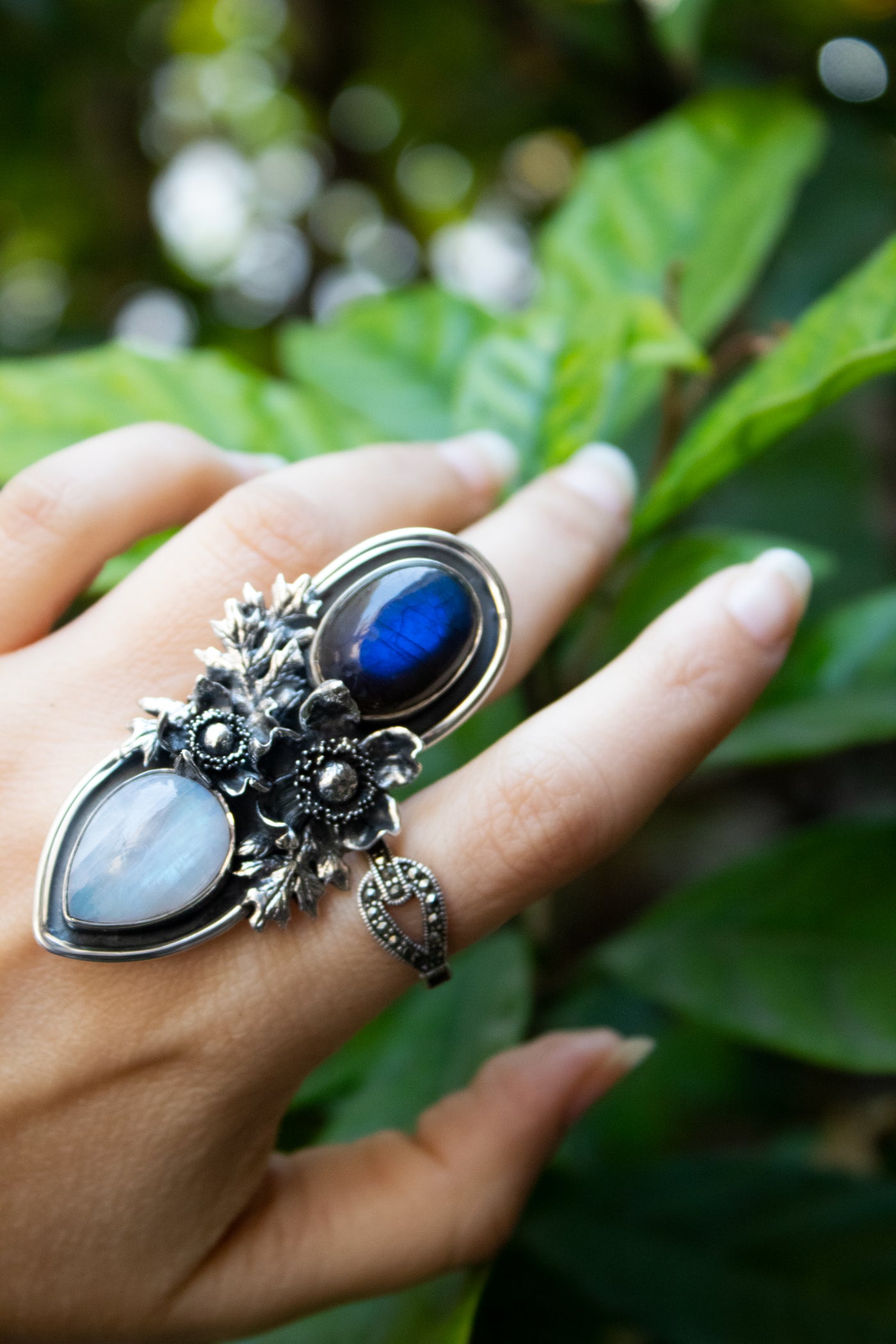 Celestial Duality – Labradorite & Moonstone Ring, AR-7697