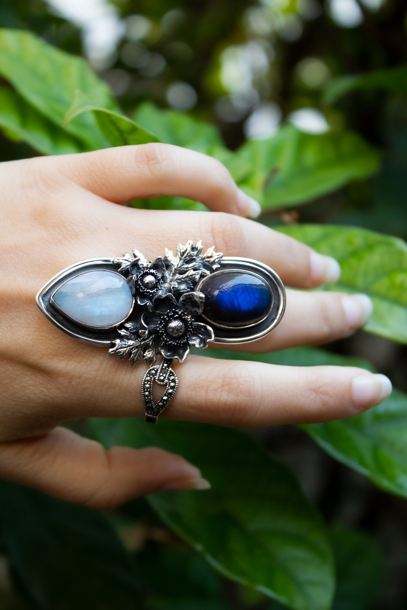 Celestial Duality – Labradorite & Moonstone Ring, AR-7697