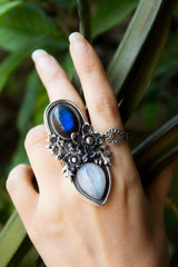 Celestial Duality – Labradorite & Moonstone Ring, AR-7697