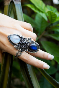 Celestial Duality – Labradorite & Moonstone Ring, AR-7697