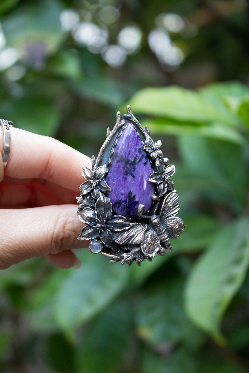 Twilight Meadow Butterfly – Charoite Ring, AR-7702