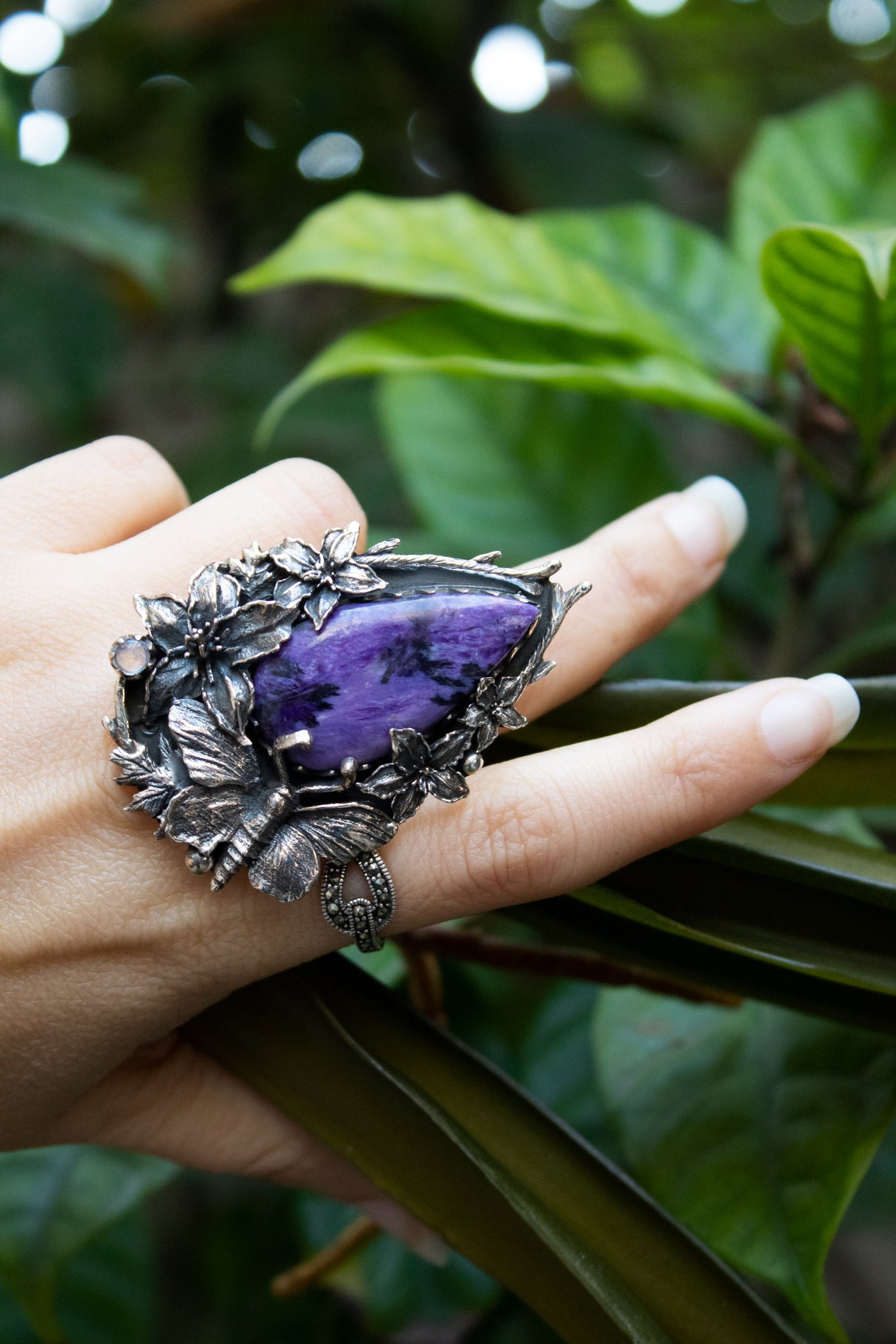 Twilight Meadow Butterfly – Charoite Ring, AR-7702