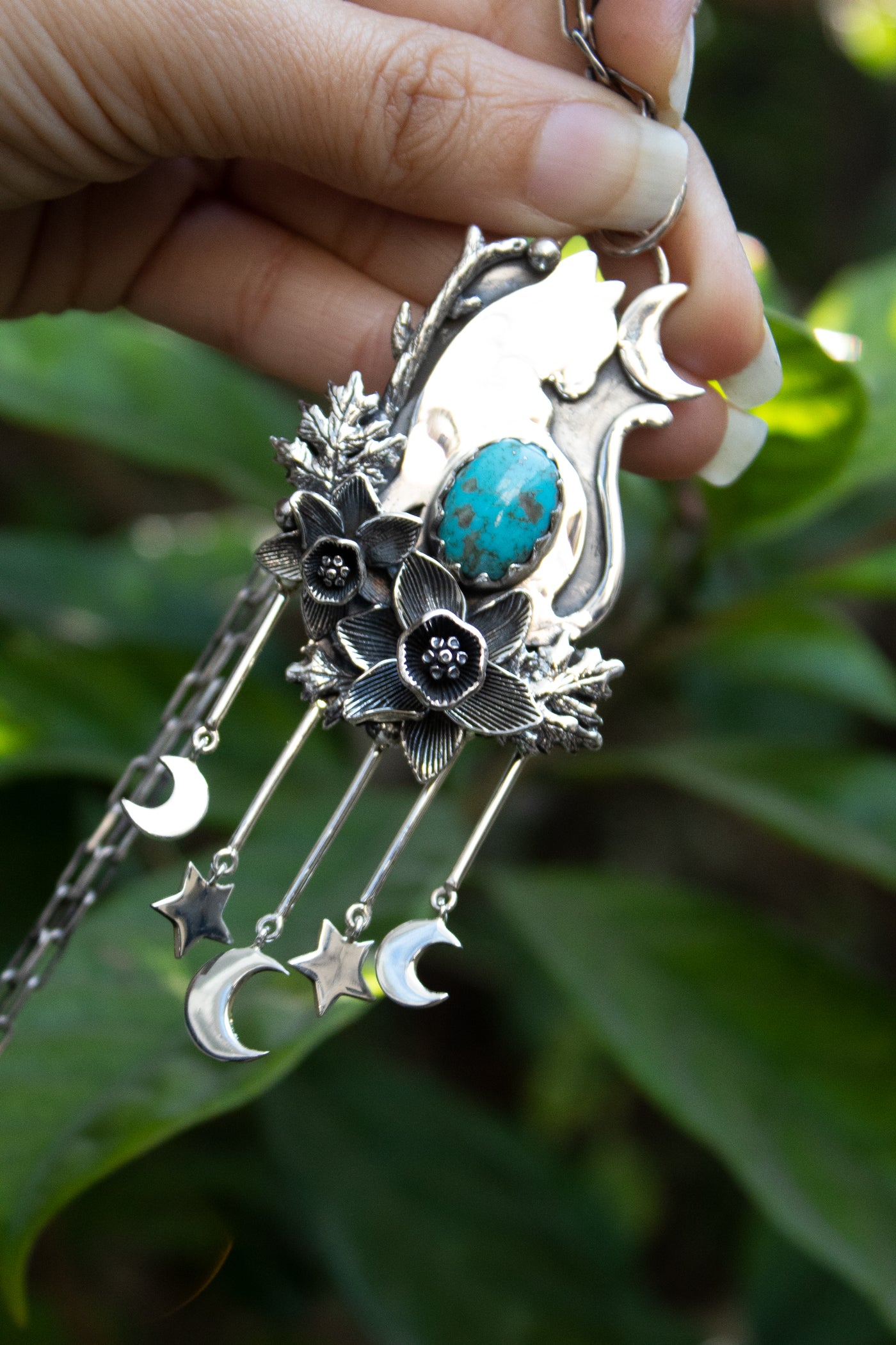 Moonlit Forest Cat — Turquoise & Silver Pendant, AP-7724
