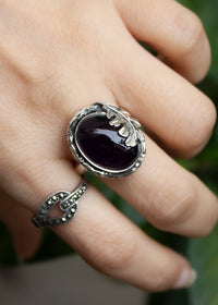 Oval Amethyst Ring with Oak Leaf, AR-6559
