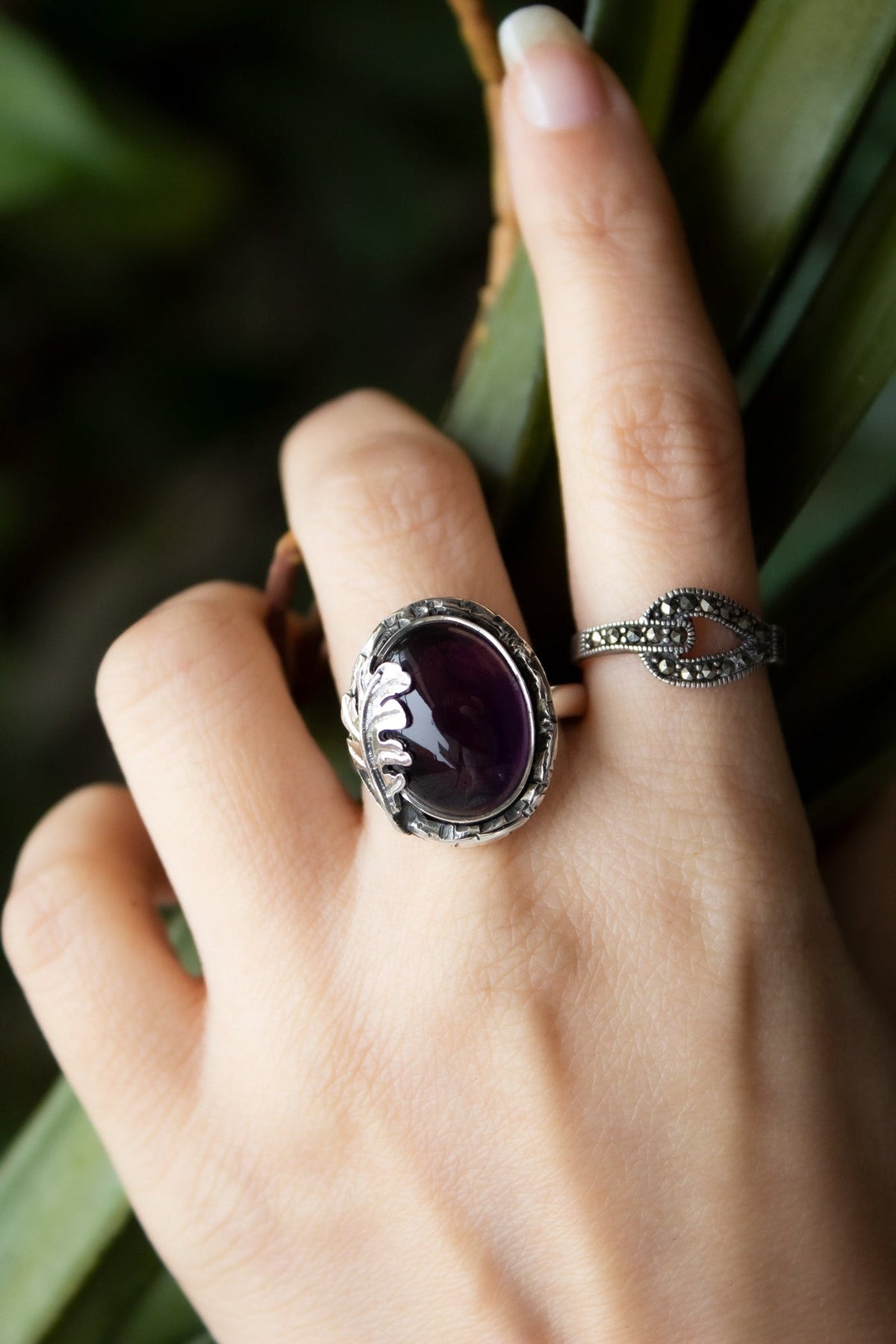 Oval Amethyst Ring with Oak Leaf, AR-6559