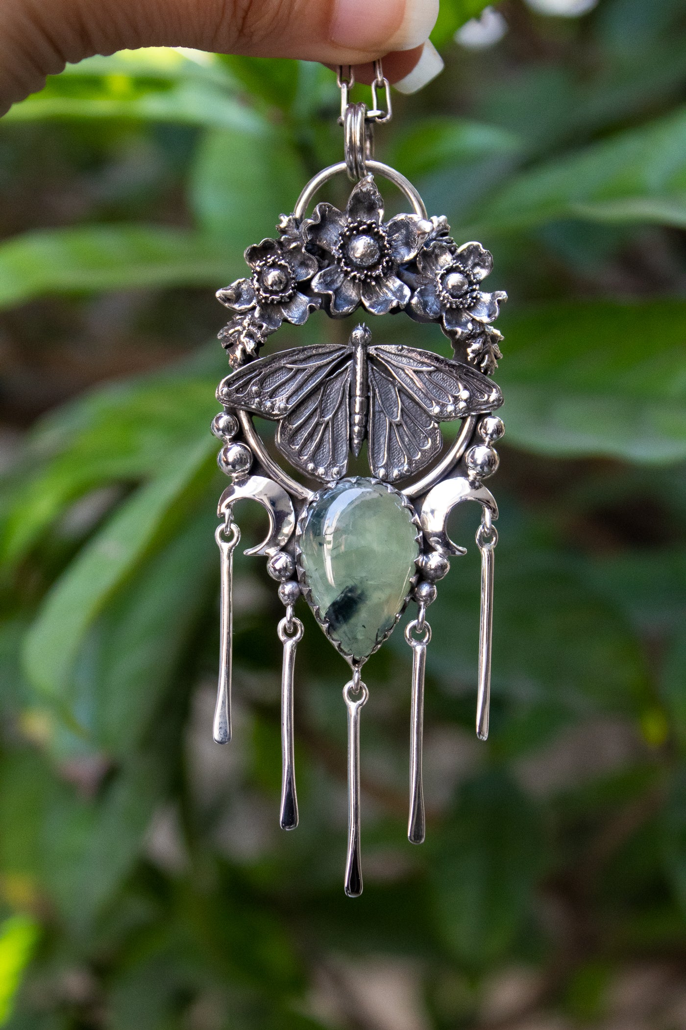 Whispers of the Forest Moon — Butterfly & Prehnite Pendant, AP-7725