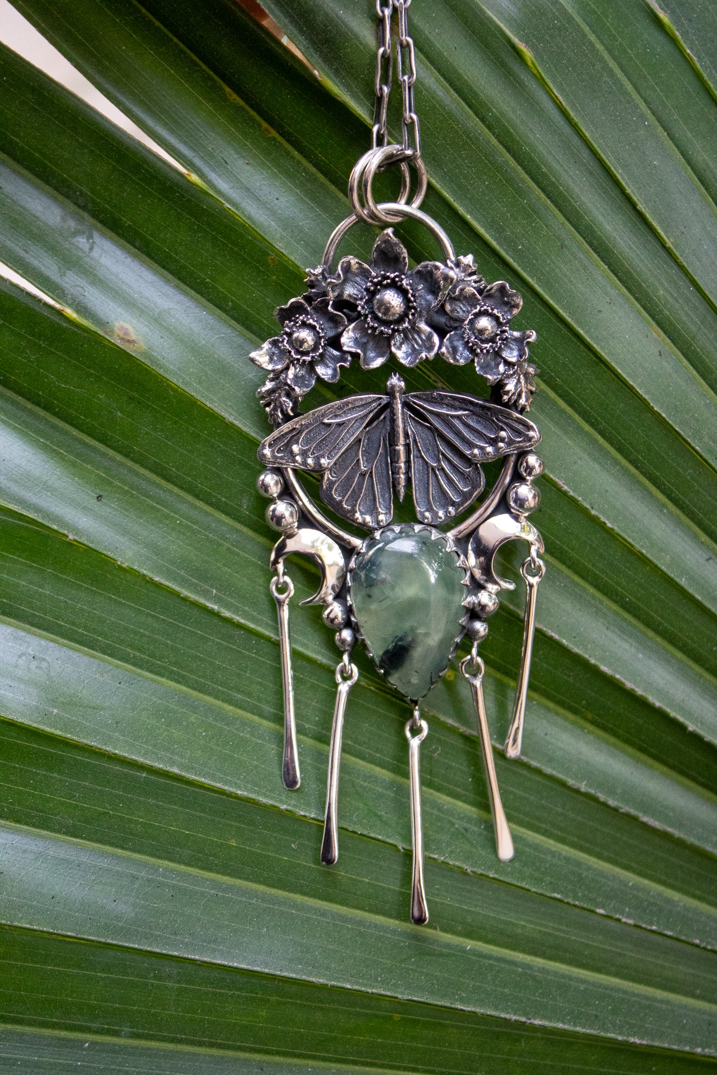 Whispers of the Forest Moon — Butterfly & Prehnite Pendant, AP-7725