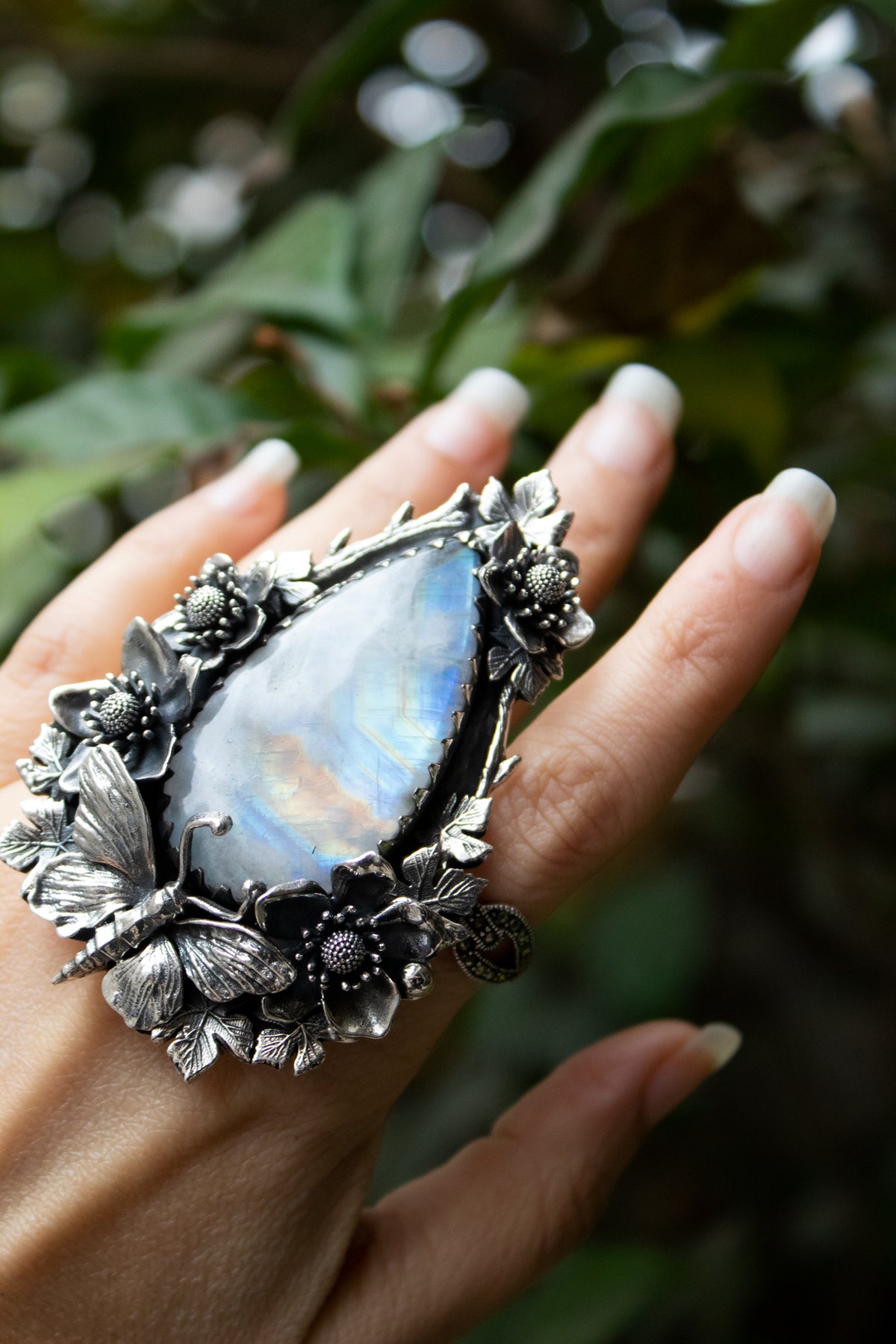 Moonlit Garden Flight — Moonstone Statement Ring, AR-7746
