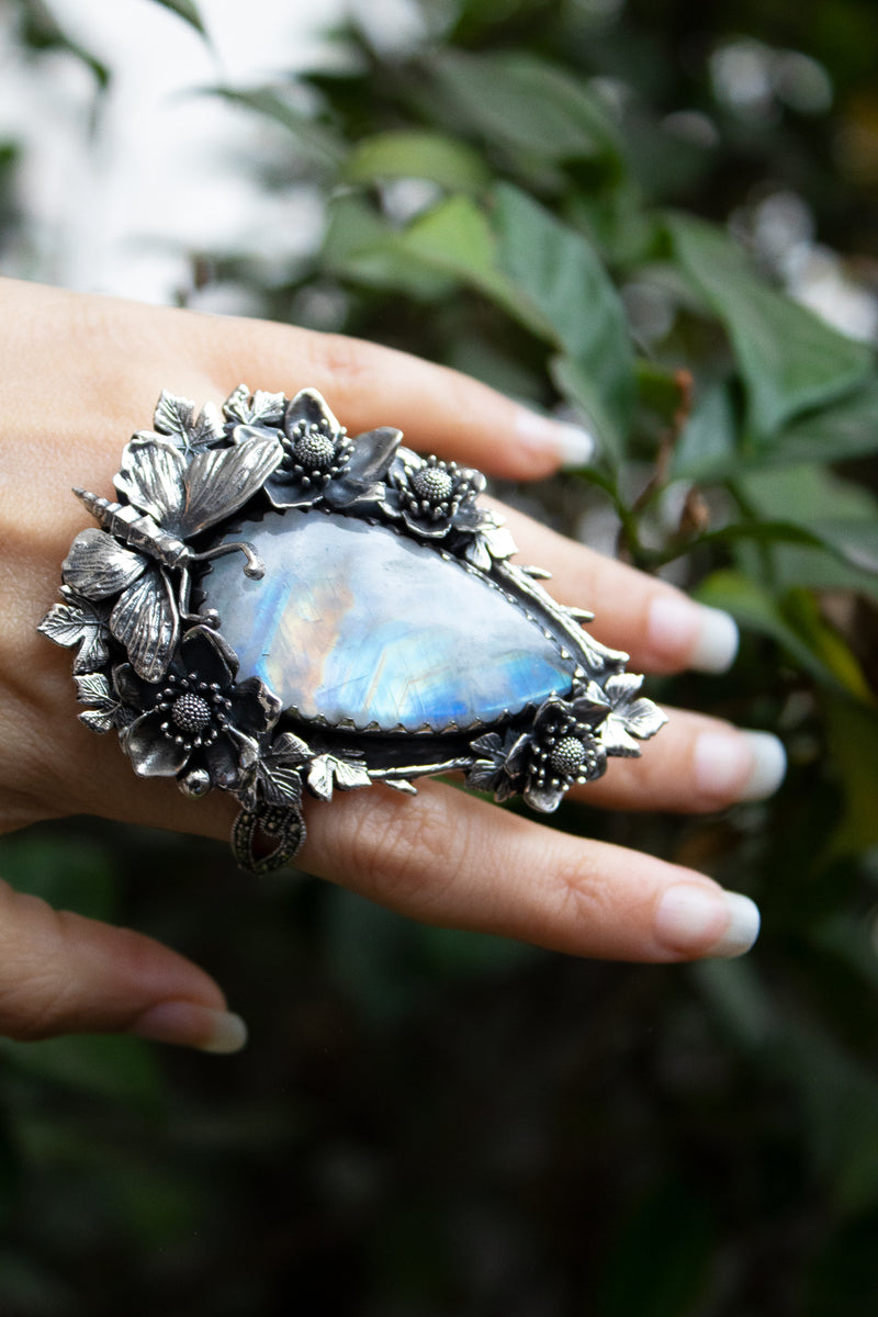 Moonlit Garden Flight — Moonstone Statement Ring, AR-7746