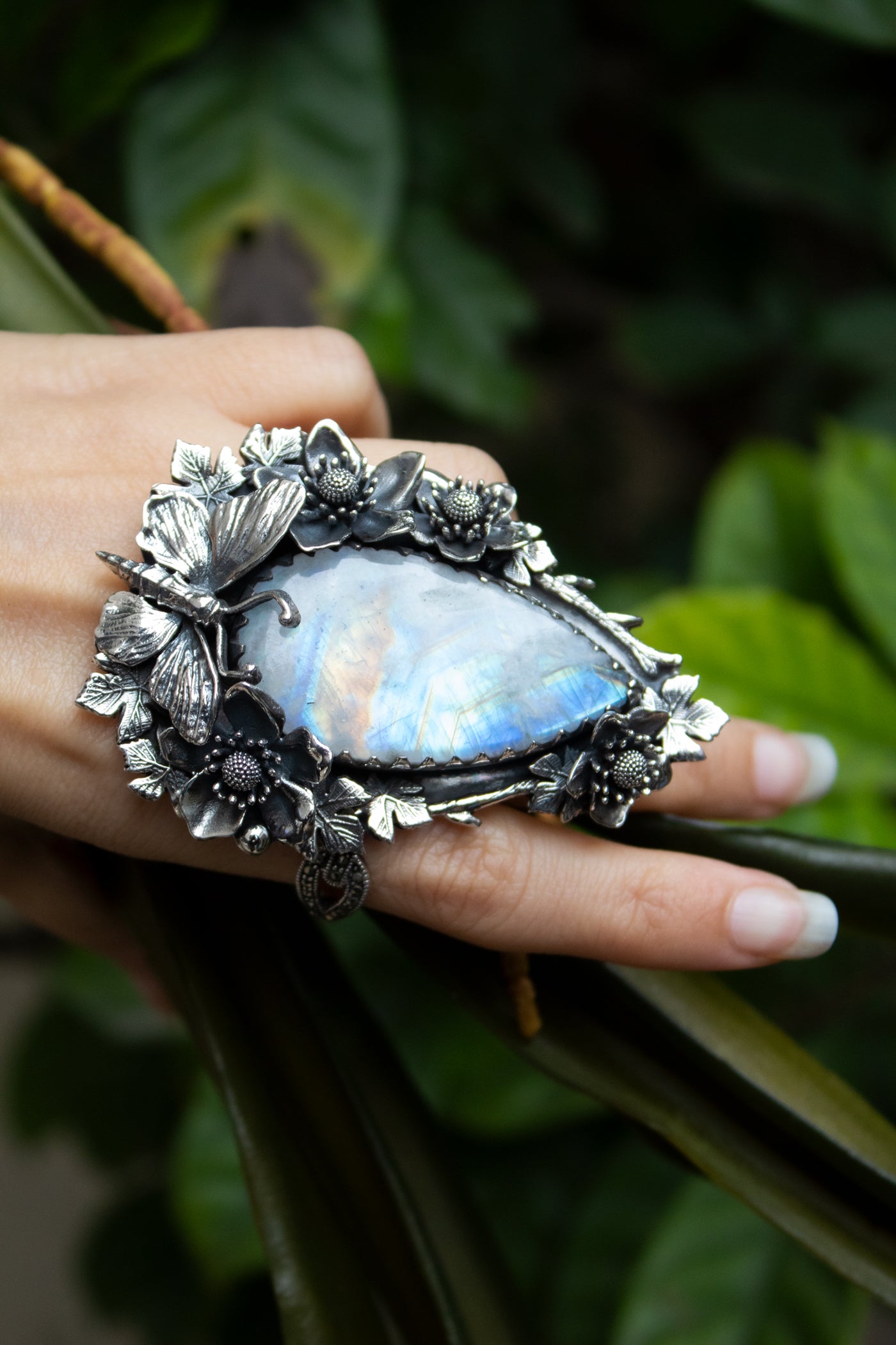 Moonlit Garden Flight — Moonstone Statement Ring, AR-7746