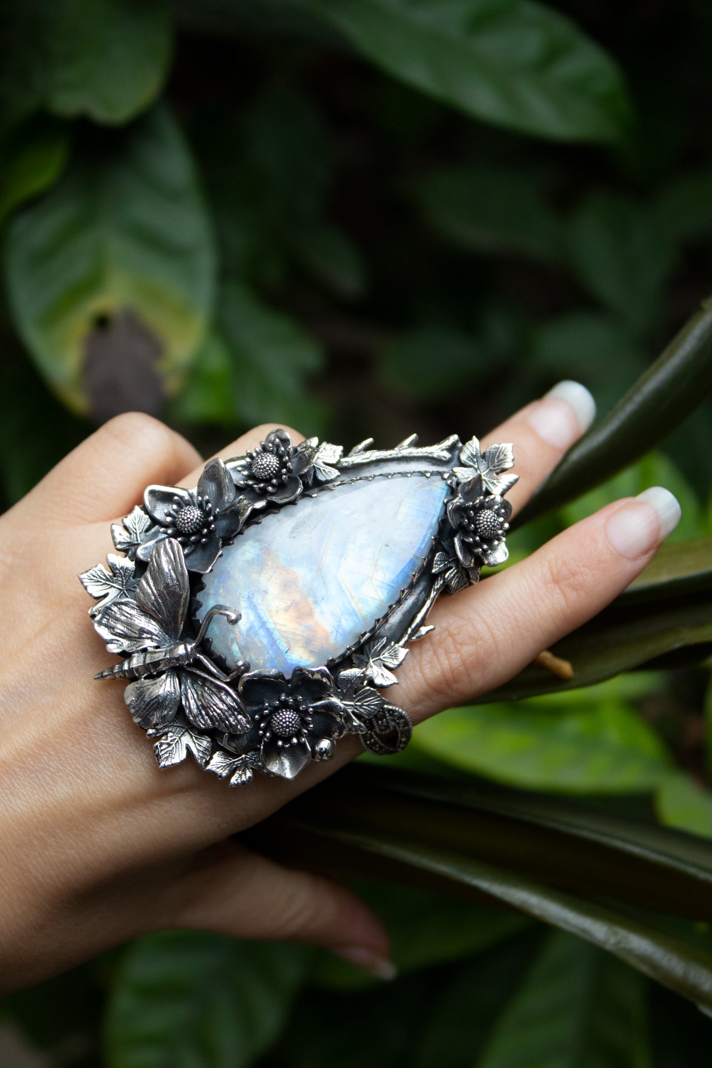 Moonlit Garden Flight — Moonstone Statement Ring, AR-7746