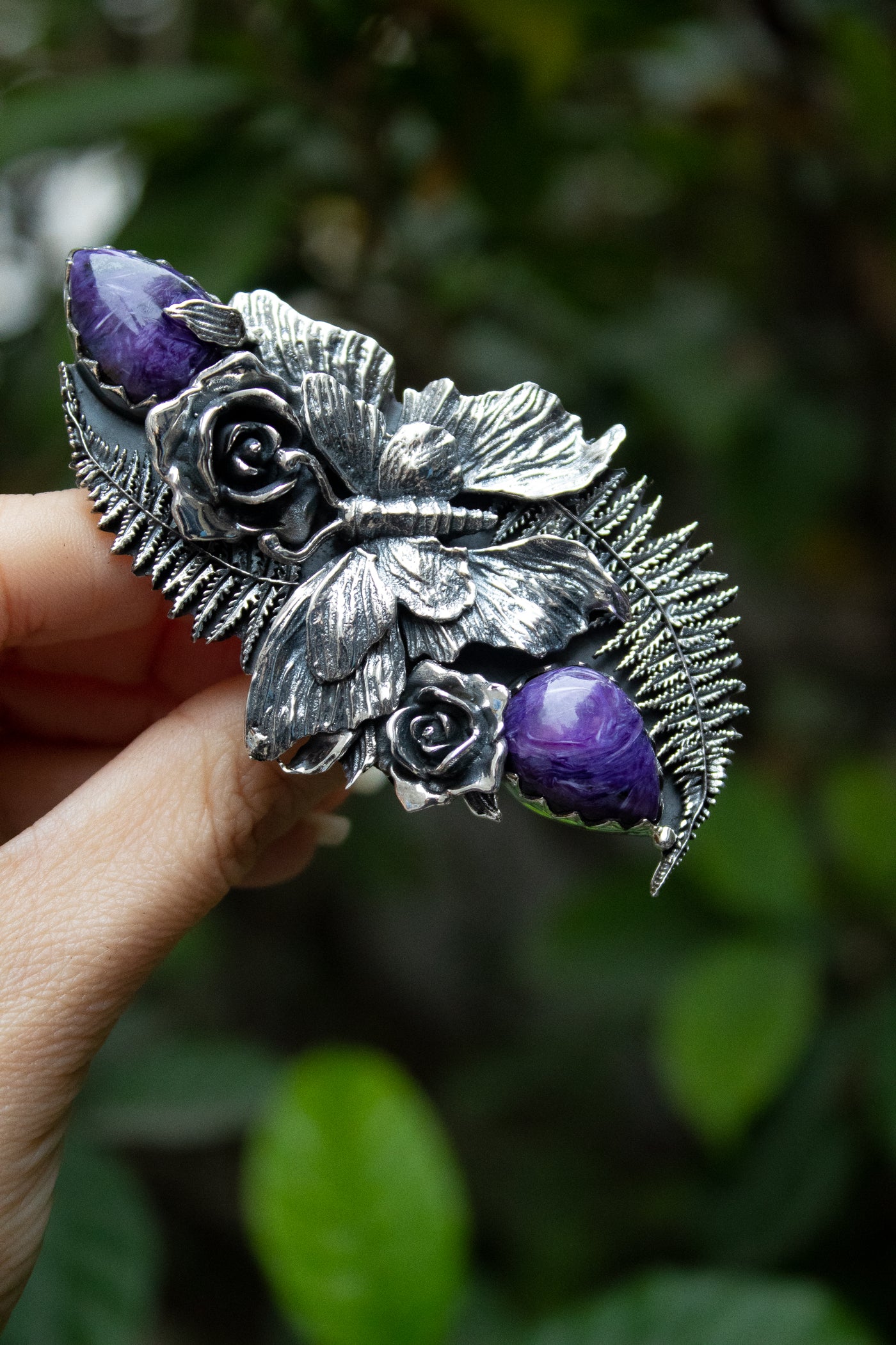 Wild Fern Muse — Charoite Statement Ring, AR-7741