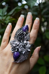 Wild Fern Muse — Charoite Statement Ring, AR-7741