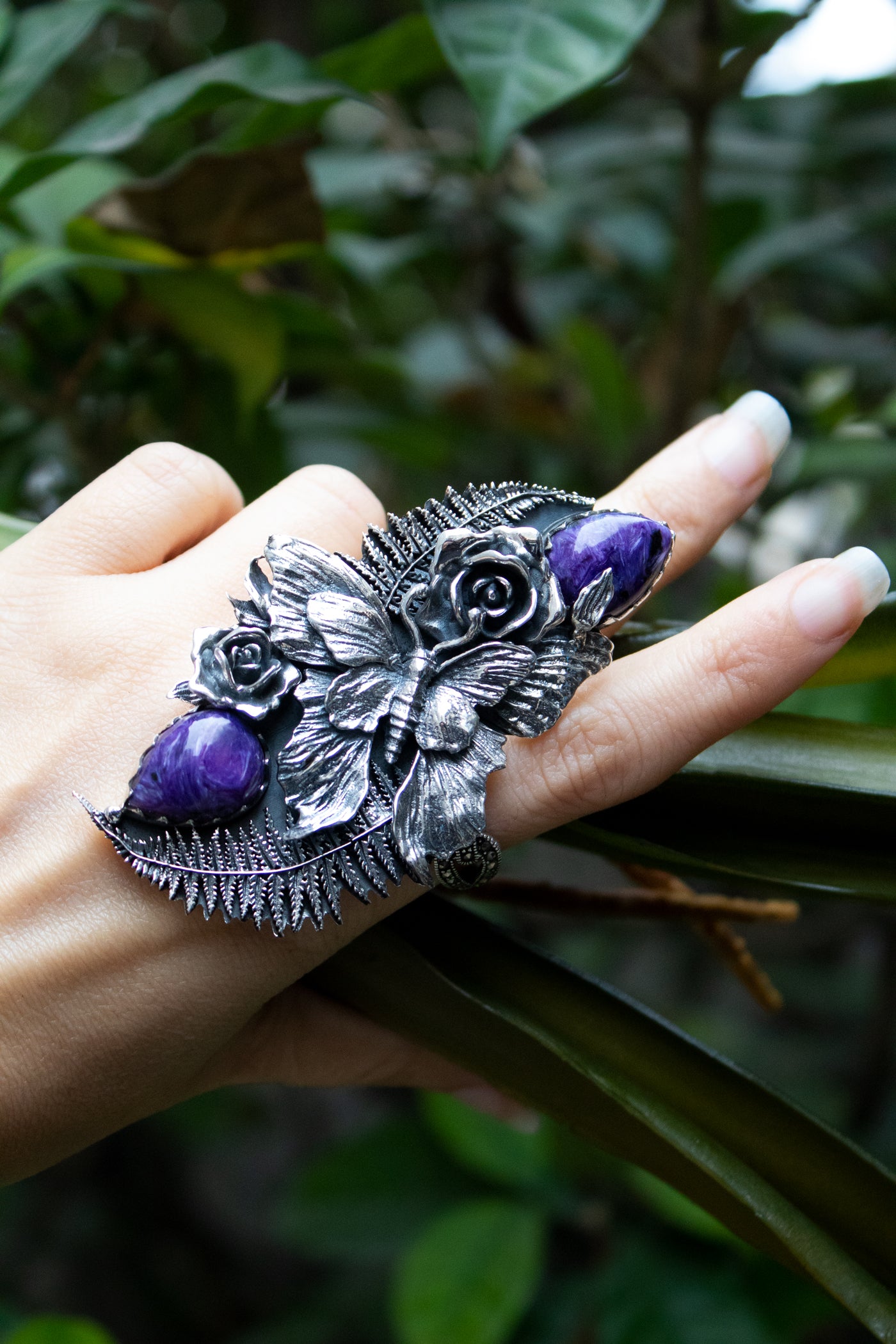 Wild Fern Muse — Charoite Statement Ring, AR-7741
