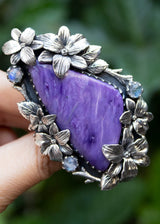 Charoite Blossom Ring with Whispering Moonstones, AR-7289