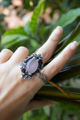 Lilac Petals & Midnight Berries — Rose Quartz & Garnet Ring, AR-7726