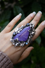 Charoite Blossom Ring with Whispering Moonstones, AR-7289