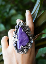 Charoite Blossom Ring with Whispering Moonstones, AR-7289