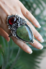 Whispering Forest: Prehnite & Garnet Ring, AR-7294