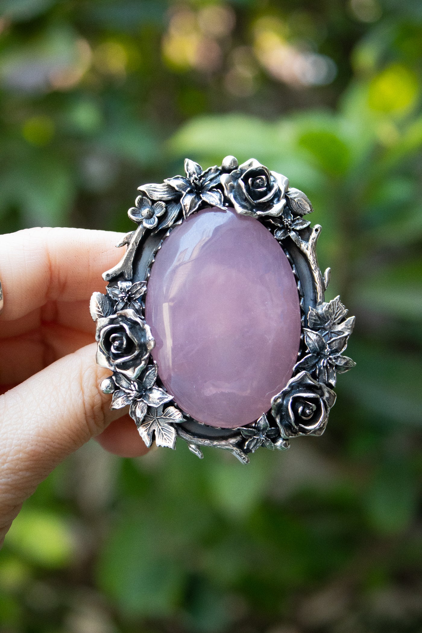 Rose Garden Halo — Rose Quartz Floral Statement Ring, AR- 7731