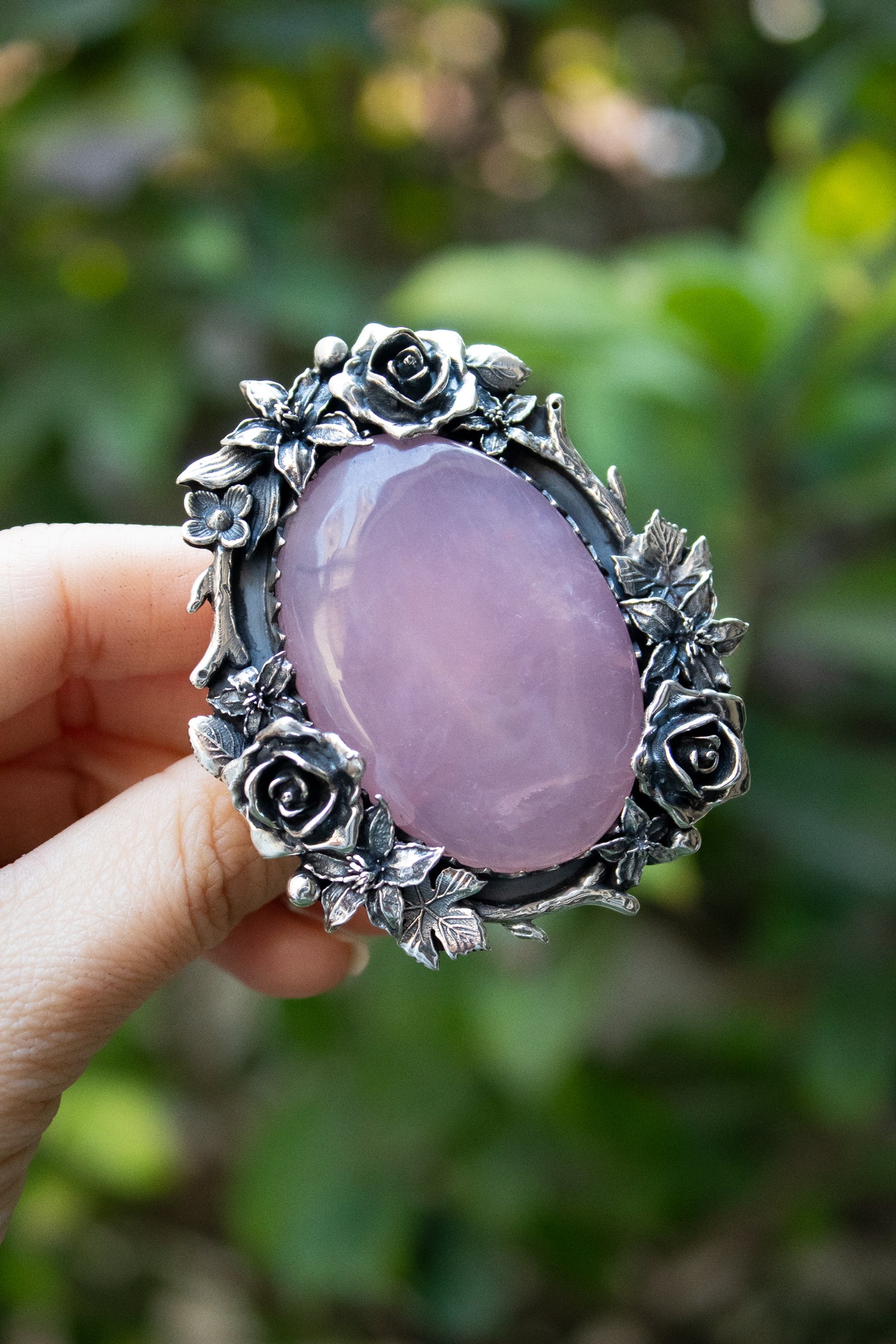 Rose Garden Halo — Rose Quartz Floral Statement Ring, AR- 7731