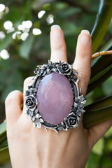 Rose Garden Halo — Rose Quartz Floral Statement Ring, AR- 7731