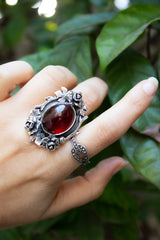 Crimson Garden Spell — Hessonite Rose Ring, AR-7727