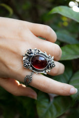 Crimson Garden Spell — Hessonite Rose Ring, AR-7727