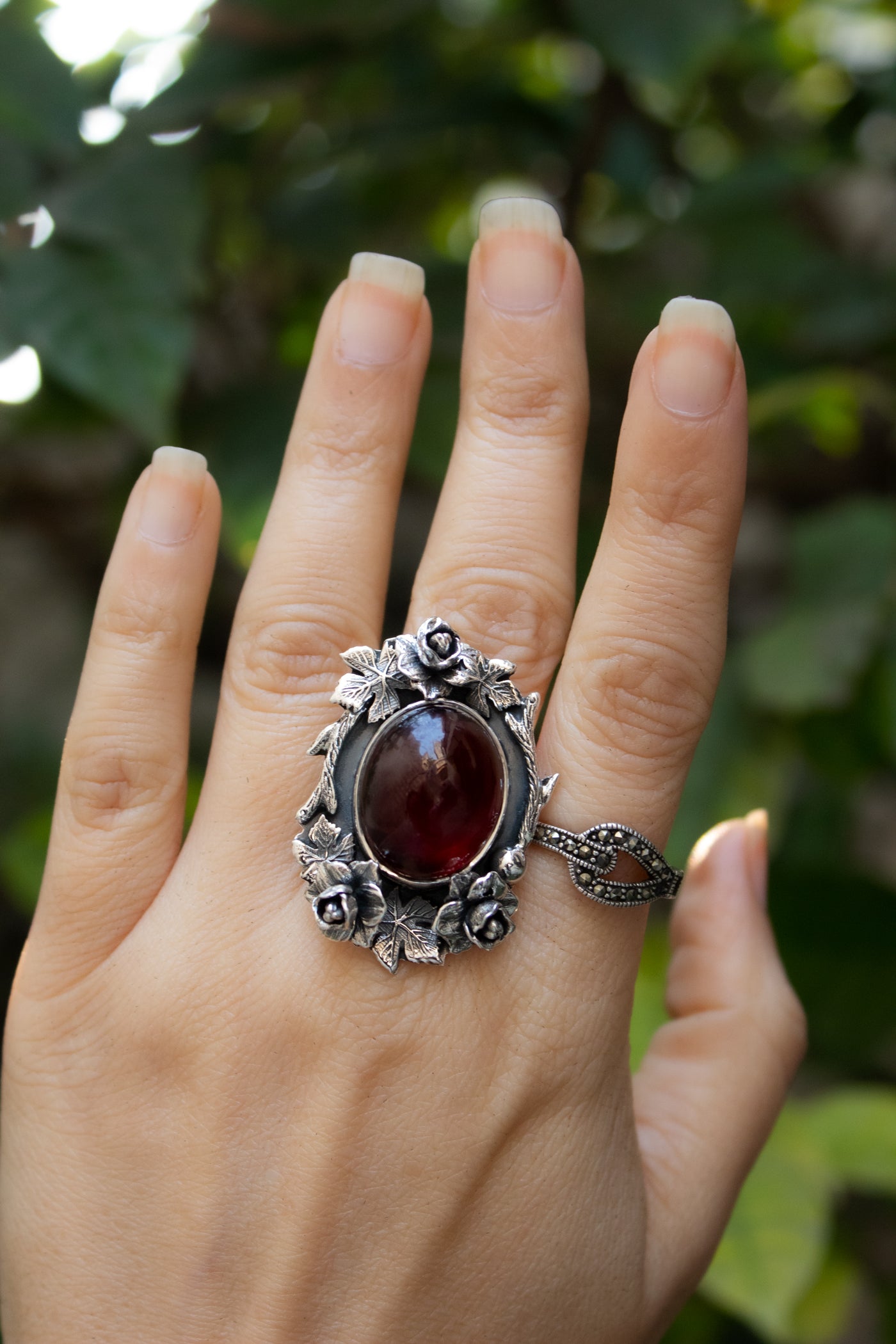 Crimson Garden Spell — Hessonite Rose Ring, AR-7727