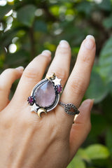 Starlit Blush — Rose Quartz & Pink Tourmaline Celestial Ring, AR-7728