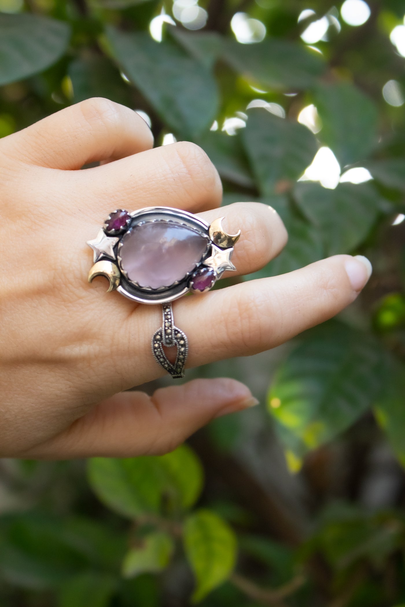 Starlit Blush — Rose Quartz & Pink Tourmaline Celestial Ring, AR-7728