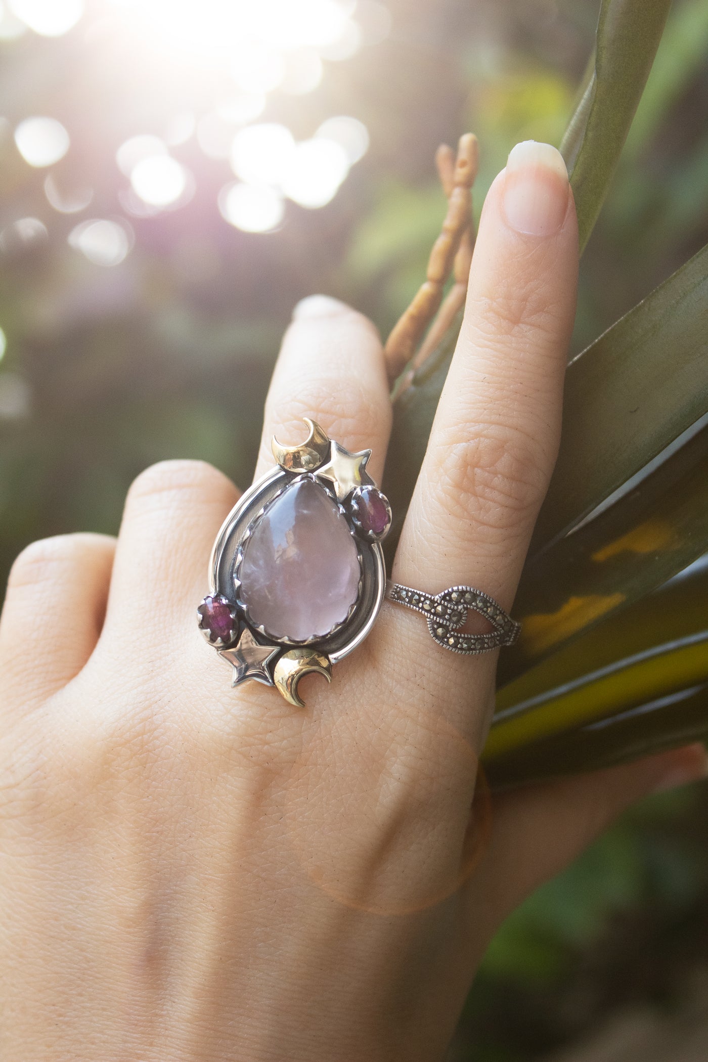 Starlit Blush — Rose Quartz & Pink Tourmaline Celestial Ring, AR-7728