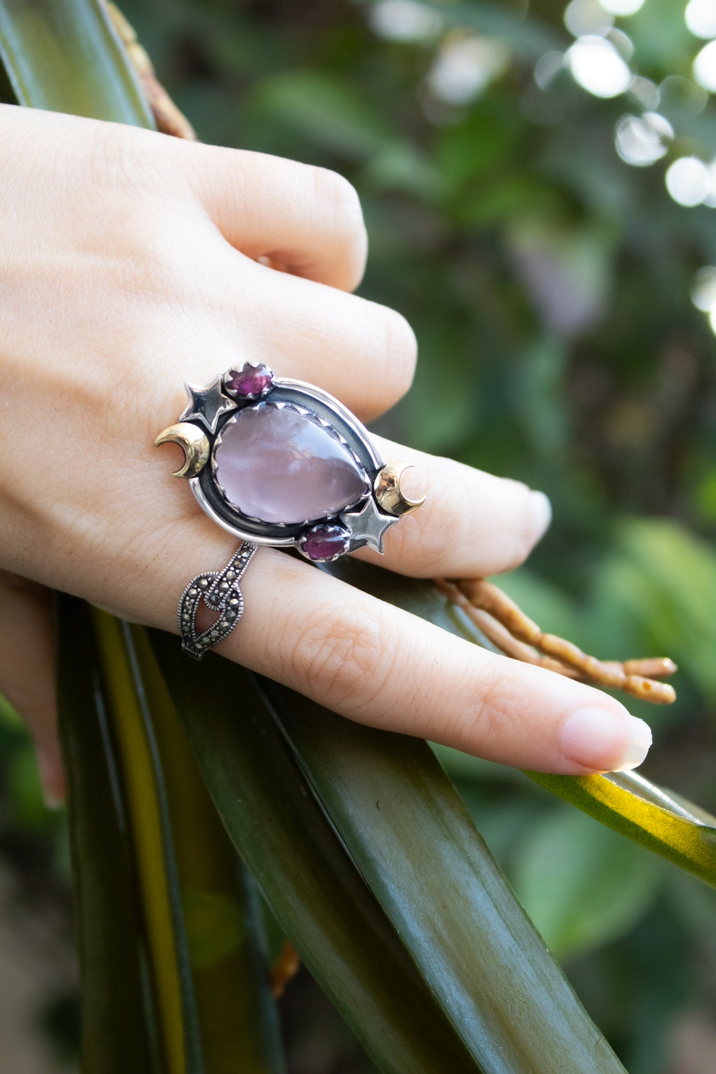 Starlit Blush — Rose Quartz & Pink Tourmaline Celestial Ring, AR-7728