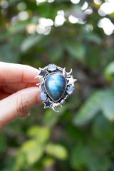 Moonfire Constellation — Labradorite & Moonstone Celestial Ring, AR-7729