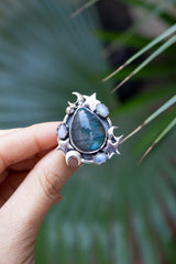 Moonfire Constellation — Labradorite & Moonstone Celestial Ring, AR-7729