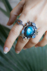 Moonfire Constellation — Labradorite & Moonstone Celestial Ring, AR-7729