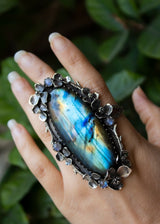 Moonlit Bloom: Labradorite Ring, AR- 7276