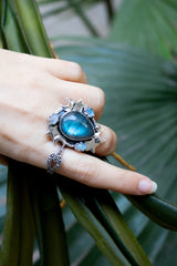 Moonfire Constellation — Labradorite & Moonstone Celestial Ring, AR-7729