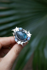 Moonfire Constellation — Labradorite & Moonstone Celestial Ring, AR-7729