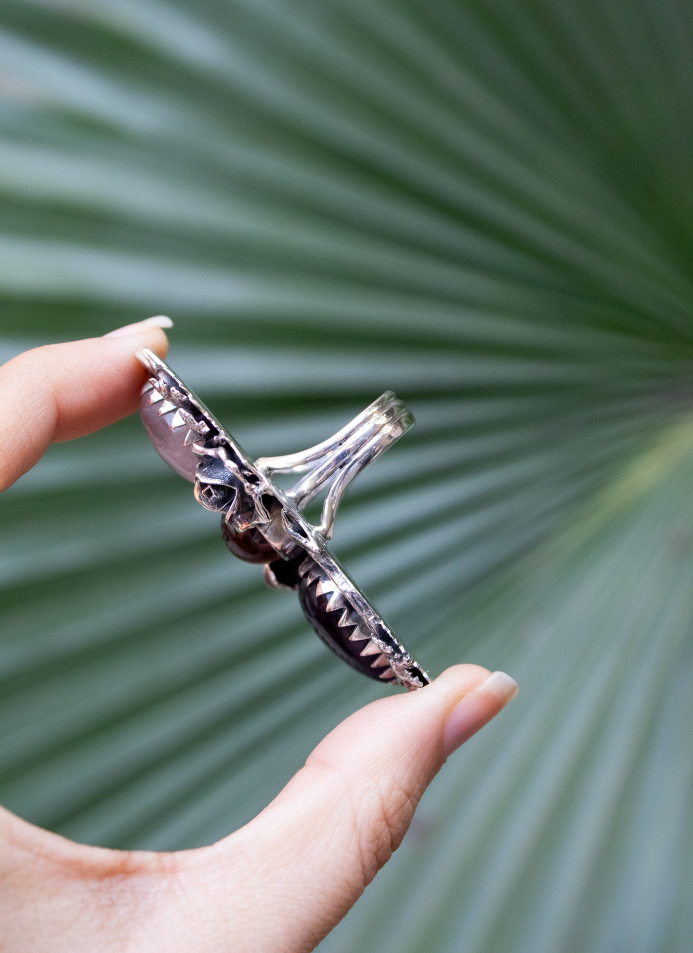 The Crimson Bloom Trilogy — Rose Quartz, Garnet & Amethyst Statement Ring, AR-7730