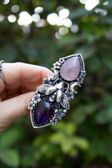 Honeyed Moon Garden — Rose Quartz & Amethyst Ring, AR-7737