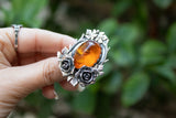 RESERVADO***Anillo de ámbar con ónix negro y hoja de arce AR-6626