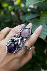 Honeyed Moon Garden — Rose Quartz & Amethyst Ring, AR-7737
