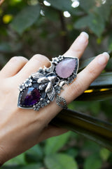 Honeyed Moon Garden — Rose Quartz & Amethyst Ring, AR-7737