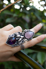 Honeyed Moon Garden — Rose Quartz & Amethyst Ring, AR-7737