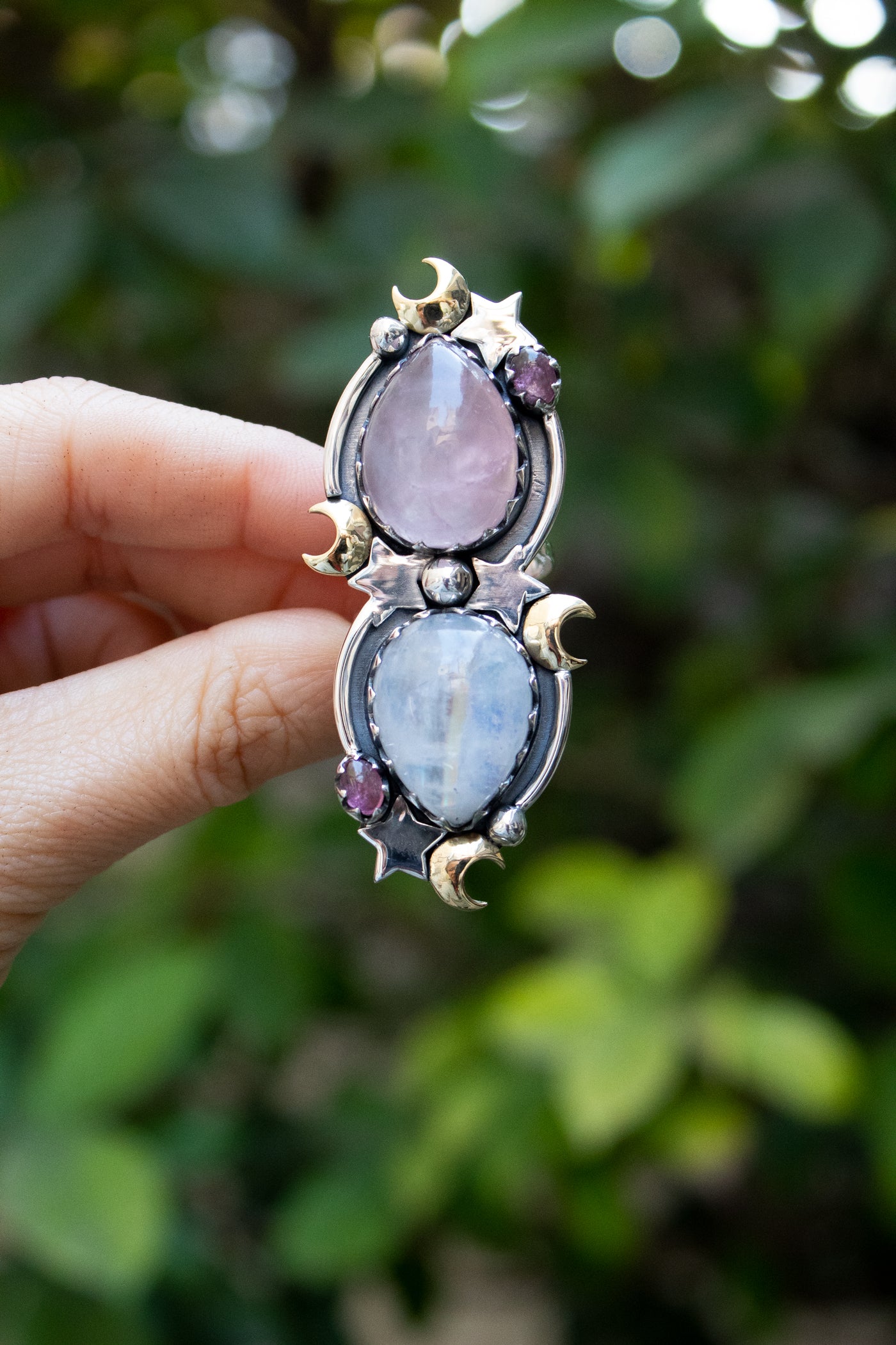 Moonlit Duo — Rose Quartz & Moonstone Ring, AR-7734