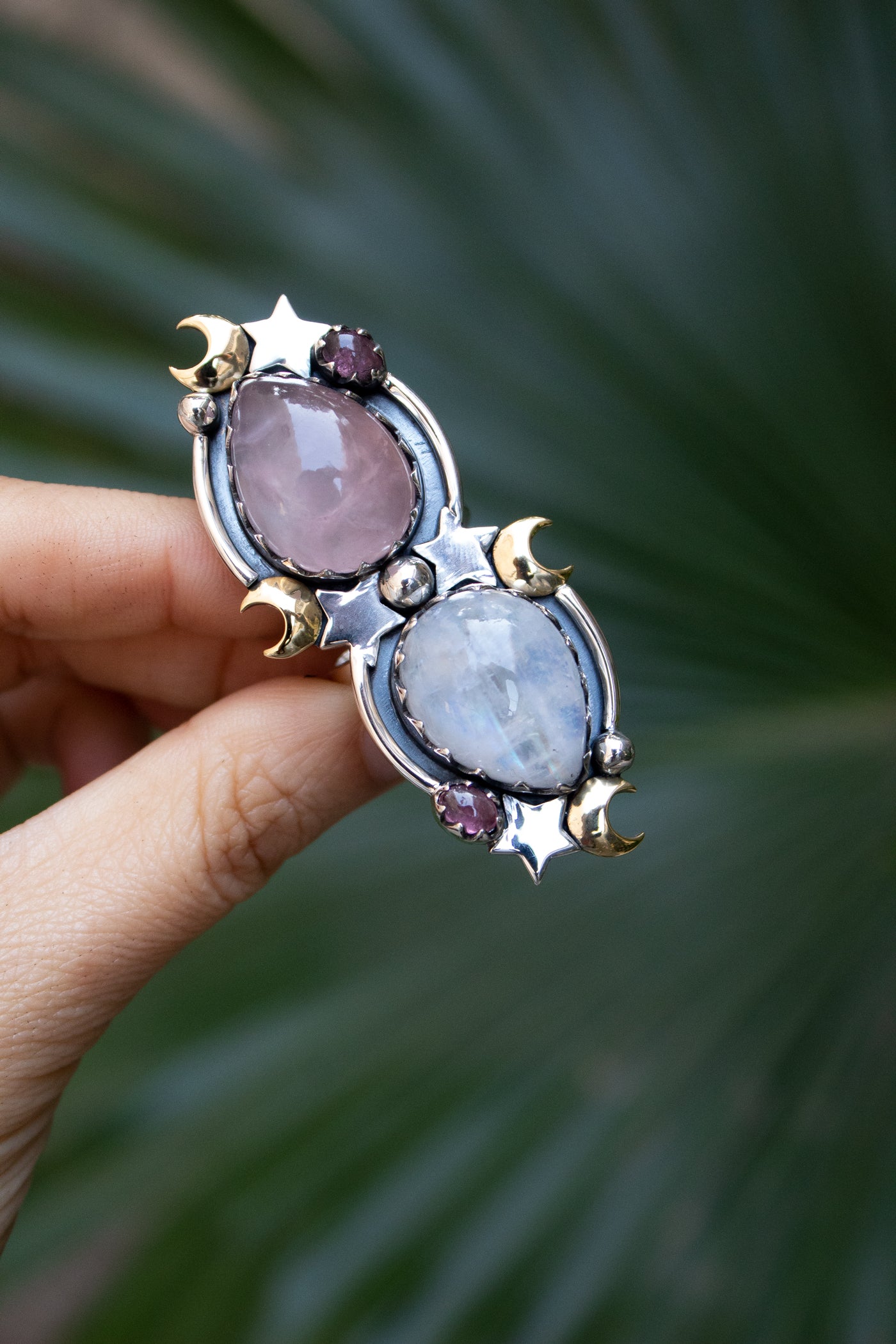 Moonlit Duo — Rose Quartz & Moonstone Ring, AR-7734