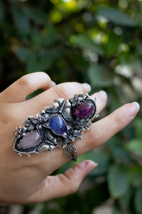 Violet Garden Reverie — Amethyst, Tanzanite & Rose Quartz Statement Ring, AR-7735