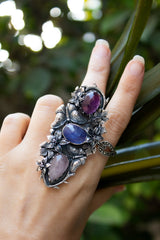 Violet Garden Reverie — Amethyst, Tanzanite & Rose Quartz Statement Ring, AR-7735